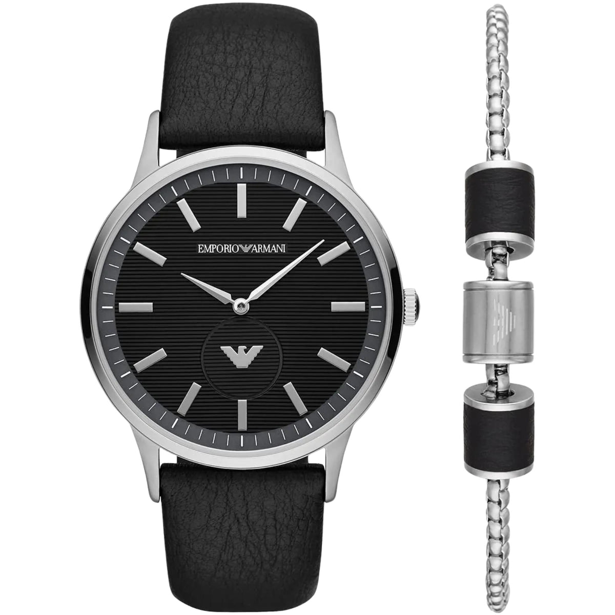 Emporio Armani Renato 43mm Black Dial Leather Mens Quartz Watch AR80039