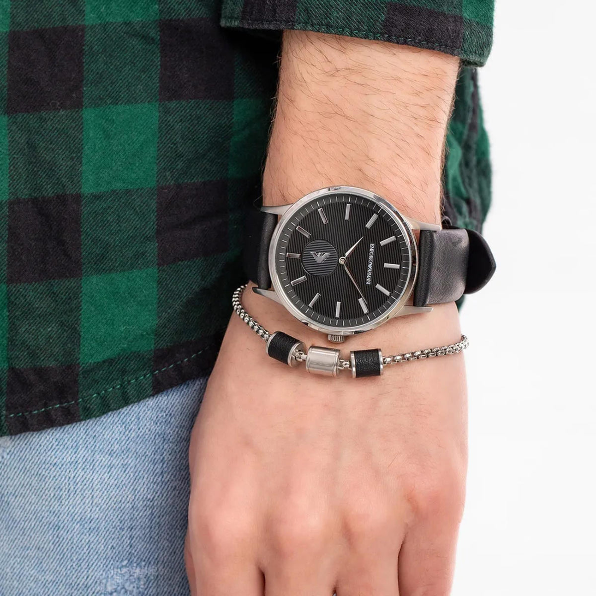Emporio Armani Renato 43mm Black Dial Leather Mens Quartz Watch AR80039