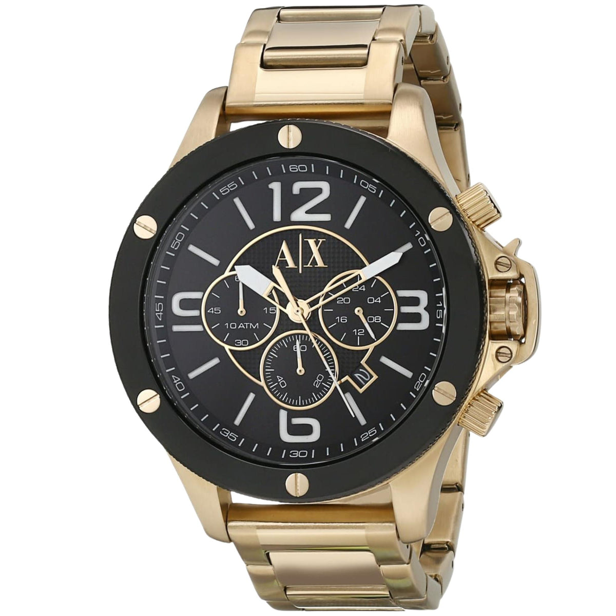 Armani Exchange ATLC 48mm Chronograph Black Dial Yellow Gold-Tone Steel Mens Quartz Watch AX1511