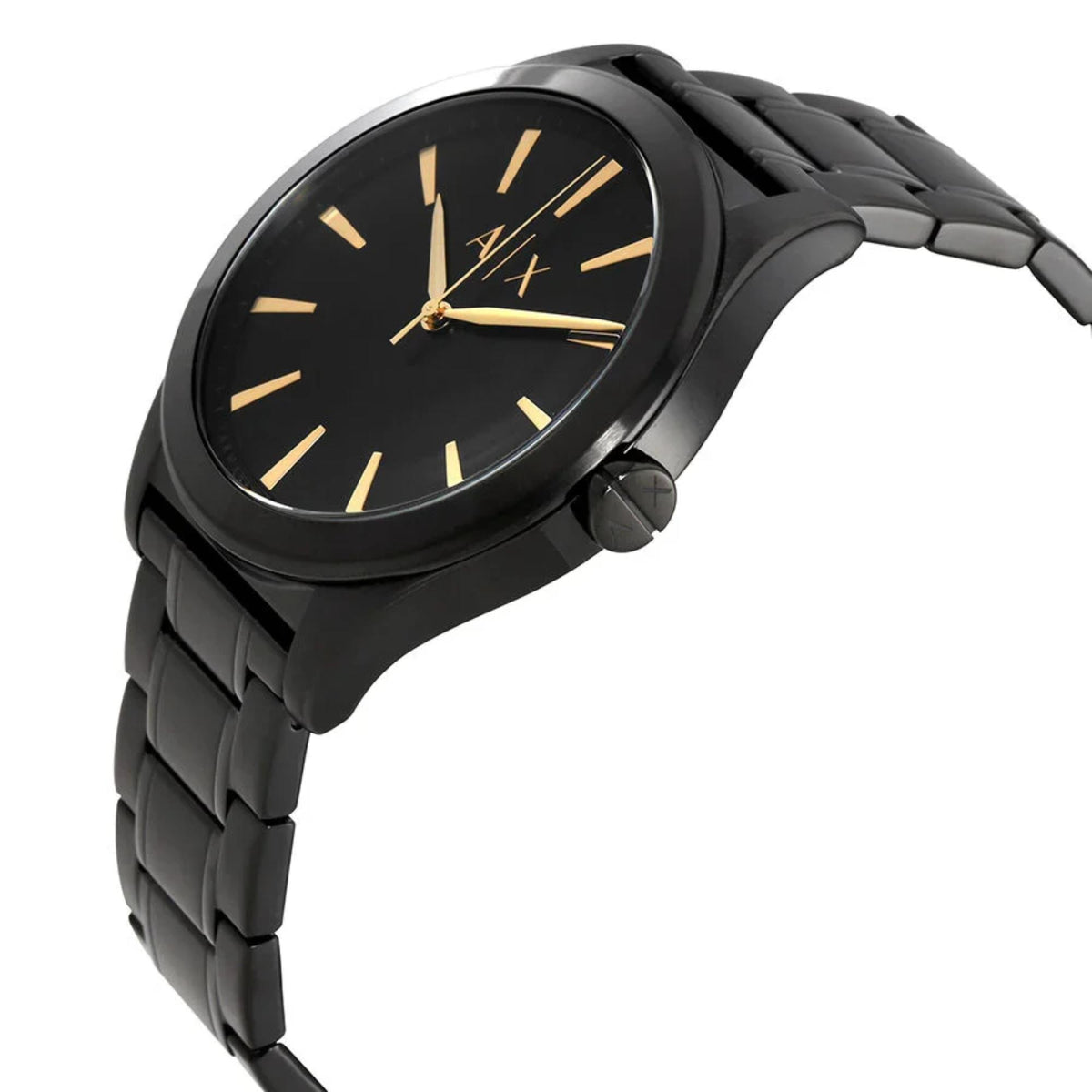 Armani Exchange Nico 44mm Black Dial Steel Mens Quartz Watch and Bracelet Gift Set AX7102