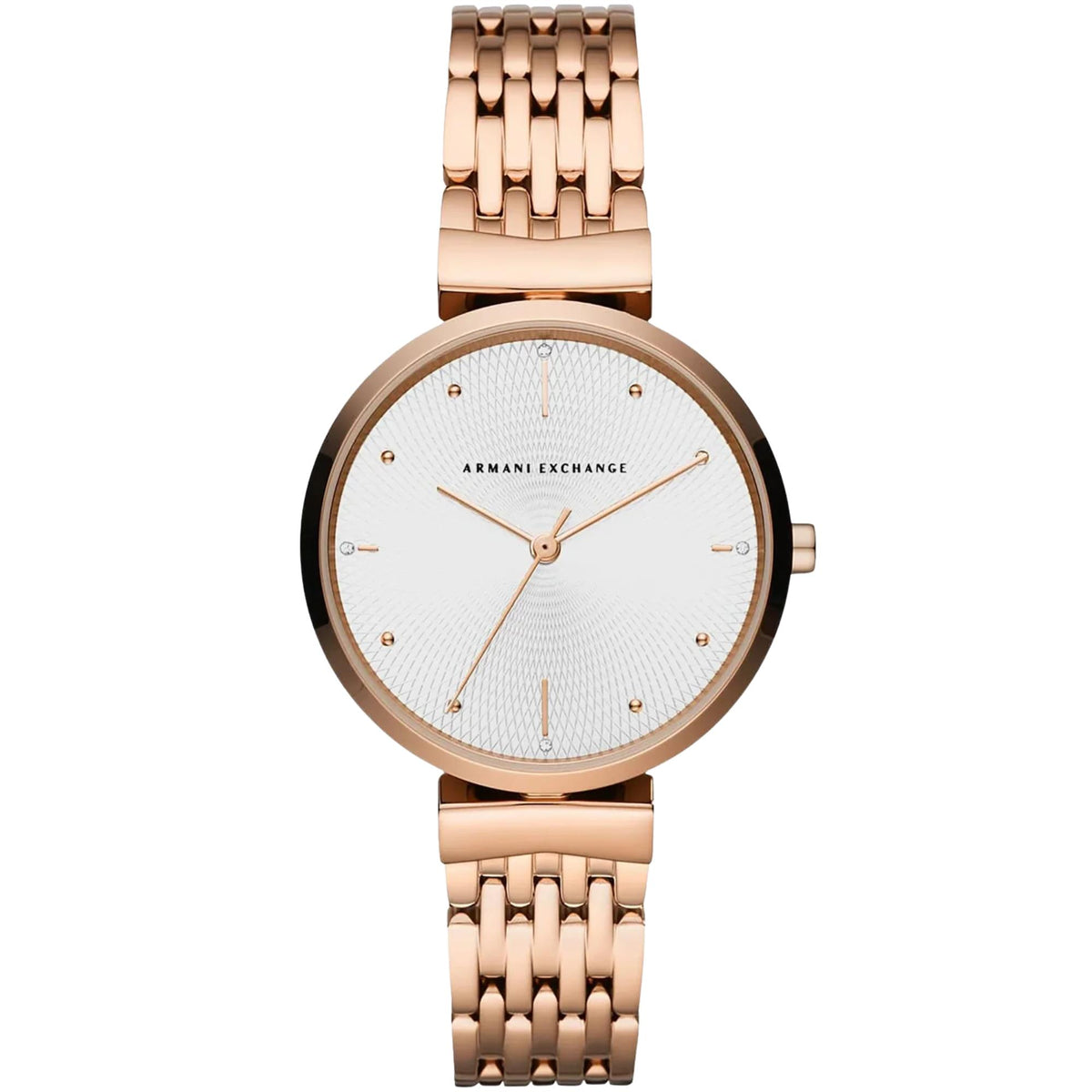 Armani Exchange Zoe 36mm Silver Dial Rose Gold-Tone Steel Ladies Quartz Watch AX5901