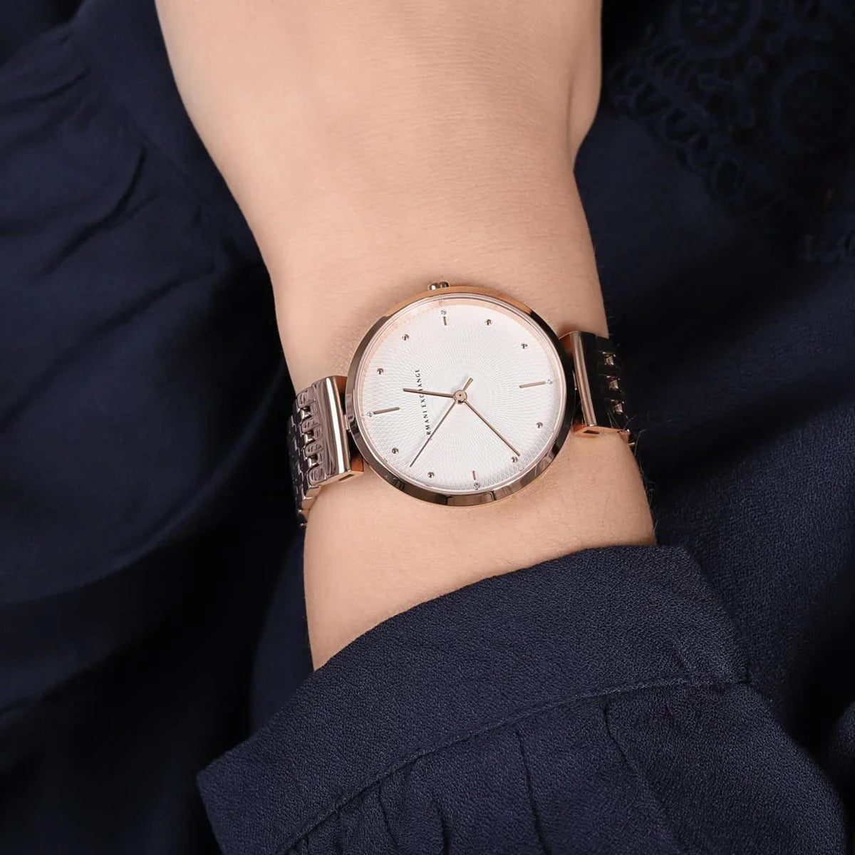 Armani Exchange Zoe 36mm Silver Dial Rose Gold-Tone Steel Ladies Quartz Watch AX5901