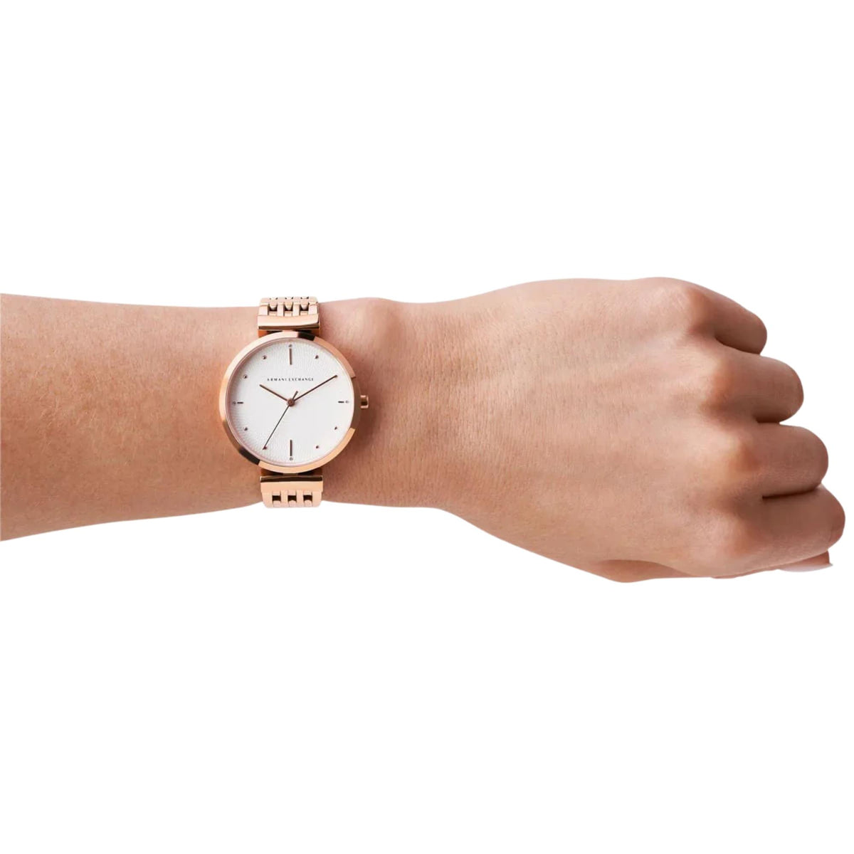 Armani Exchange Zoe 36mm Silver Dial Rose Gold-Tone Steel Ladies Quartz Watch AX5901
