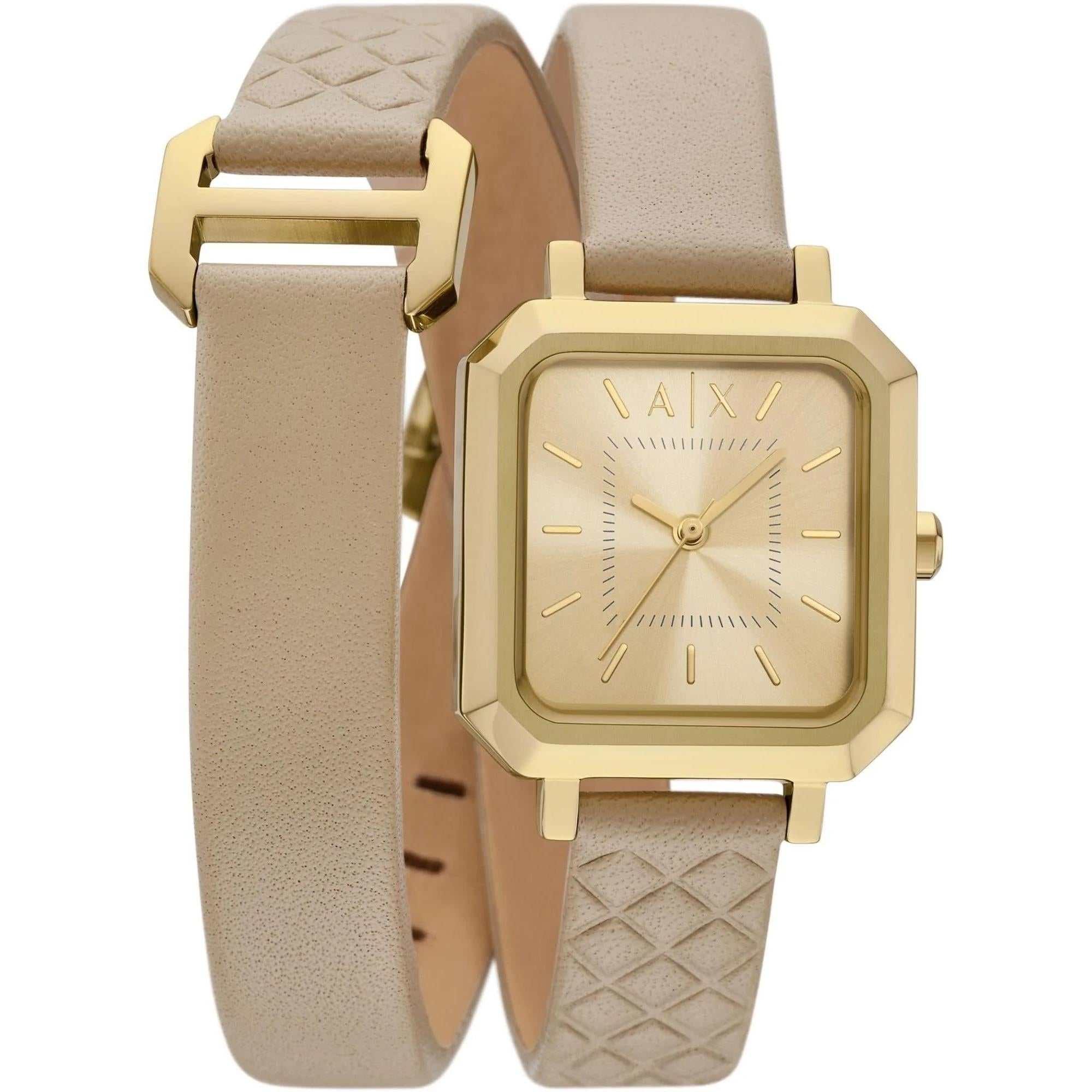 Armani Exchange Leila 27mm Gold Dial Yellow Gold-Tone Steel Leather La