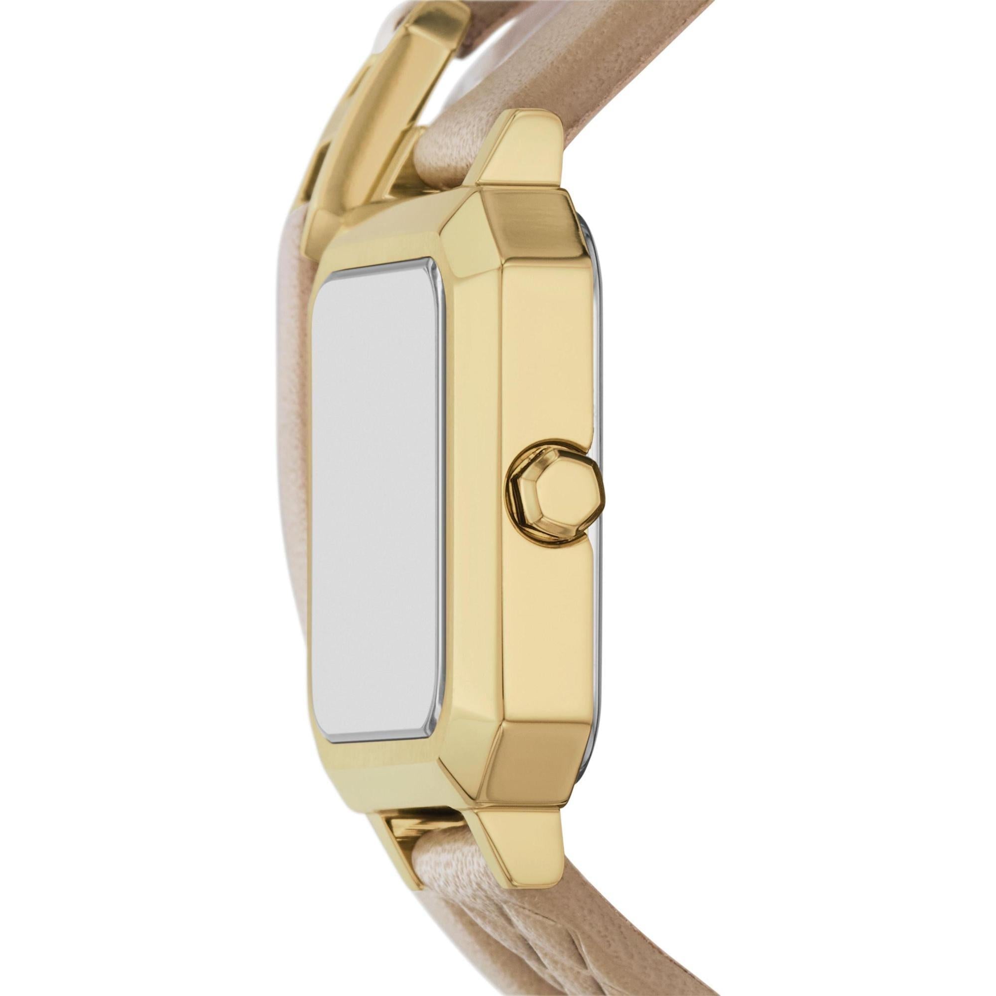 Armani Exchange Leila 27mm Gold Dial Yellow Gold-Tone Steel Leather La