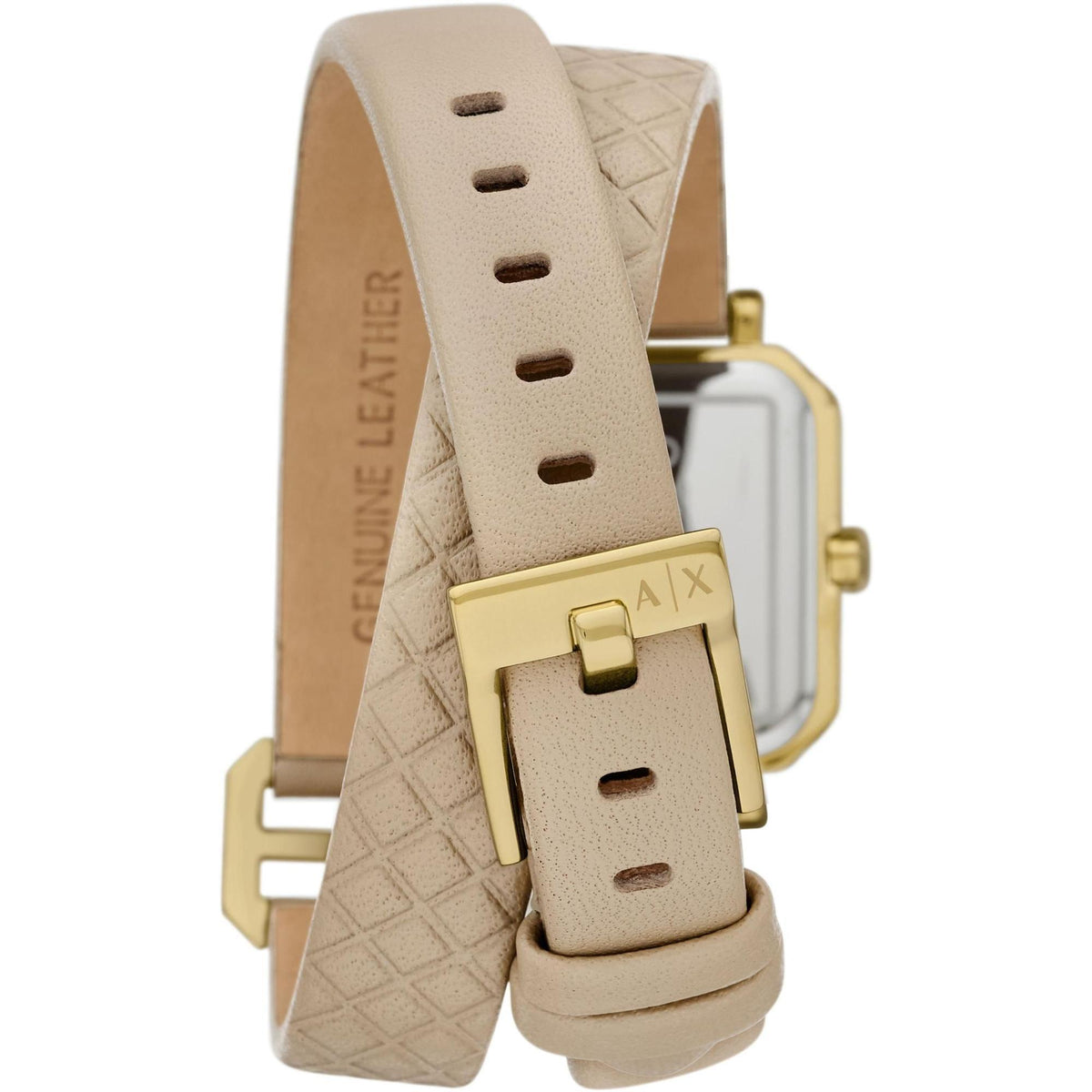 Armani Exchange Leila 27mm Yellow Gold-Tone Dial Leather Ladies Quartz Watch AX5728