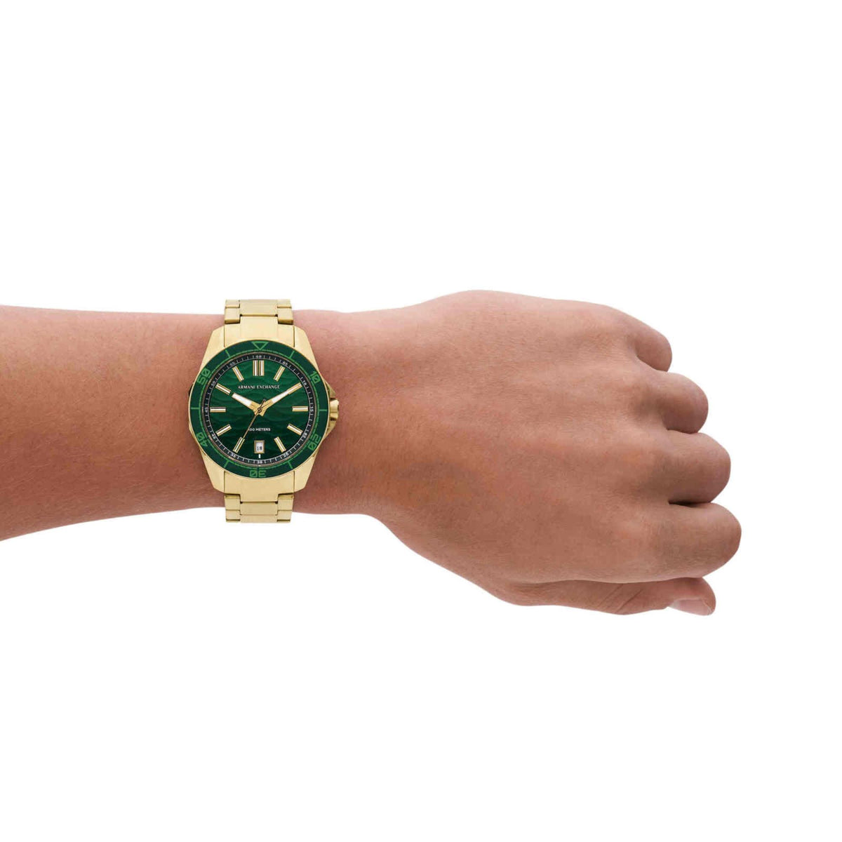 Armani Exchange Spencer 44mm Green Dial Yellow Gold-Tone Steel Mens Quartz Watch AX1951
