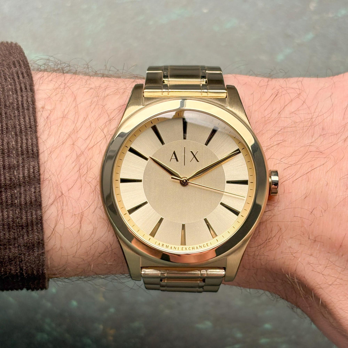 Armani Exchange Nico 44mm Yellow Gold-Tone Dial Steel Mens Quartz Watch AX2321