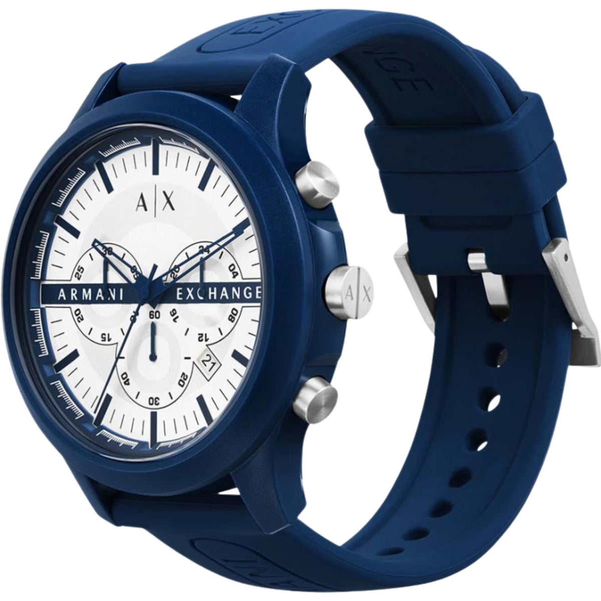 Armani Exchange Hampton 46mm Chronograph White Dial Silicone Mens Quartz Watch AX2437