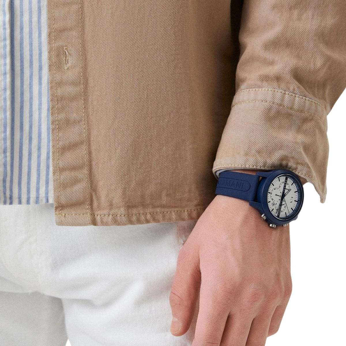 Armani Exchange Hampton 46mm Chronograph White Dial Silicone Mens Quartz Watch AX2437