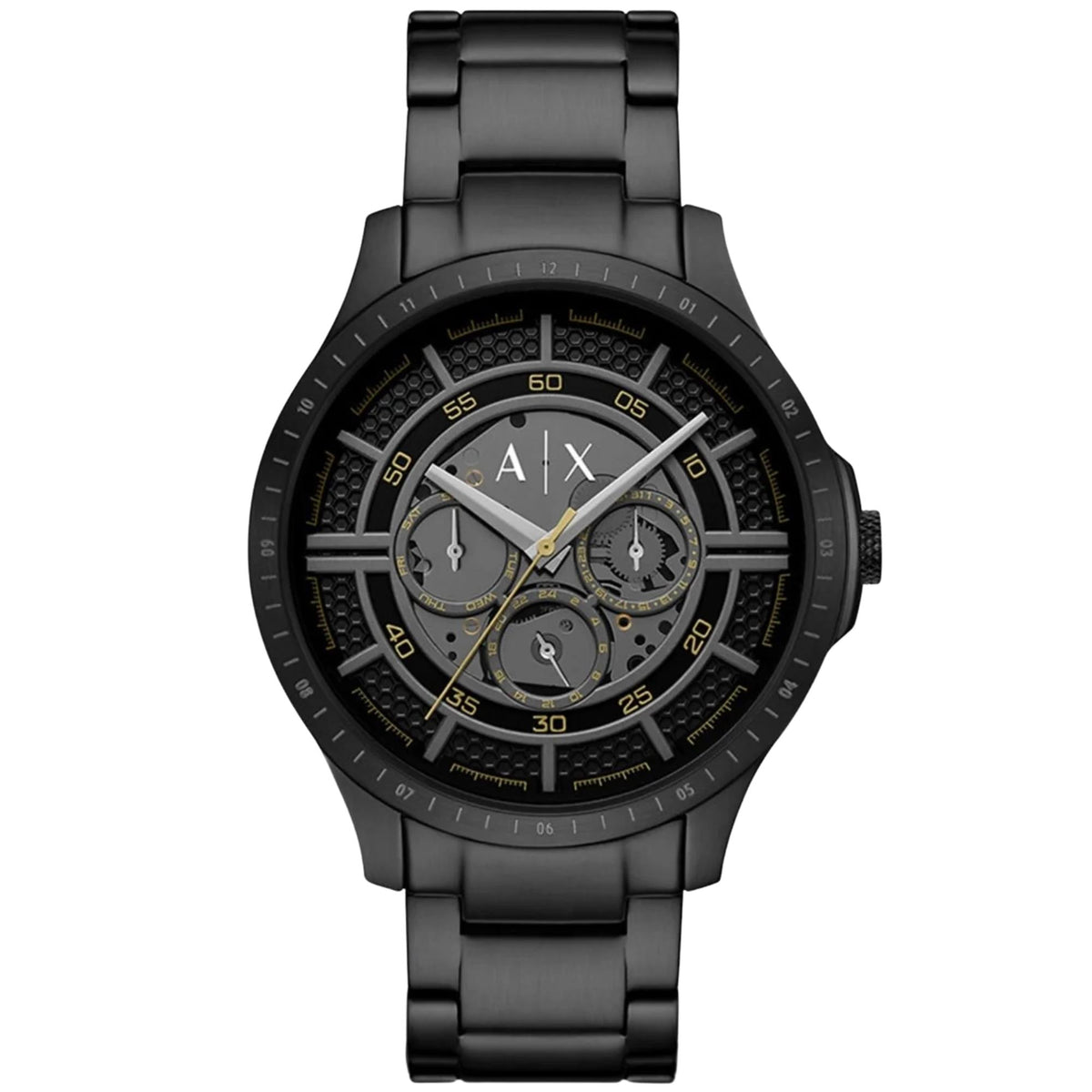 Armani Exchange Hampton 46mm Multifunction Black Dial Steel Mens Quartz Watch AX2460