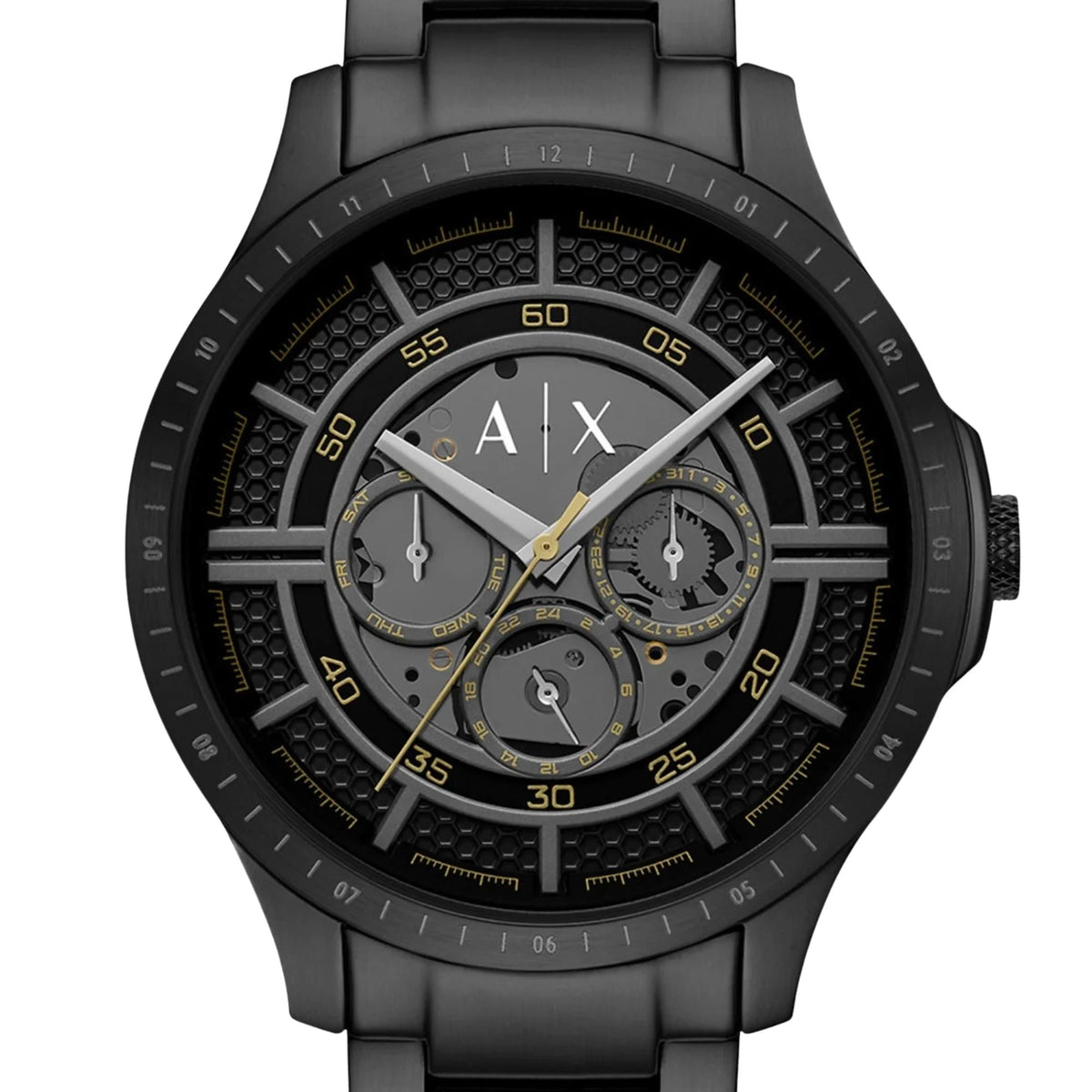 Armani Exchange Hampton 46mm Multifunction Black Dial Steel Mens Quartz Watch AX2460