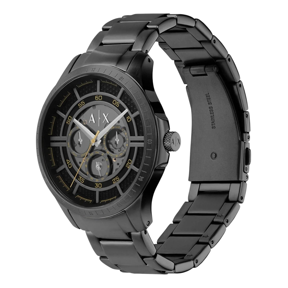 Armani Exchange Hampton 46mm Multifunction Black Dial Steel Mens Quartz Watch AX2460