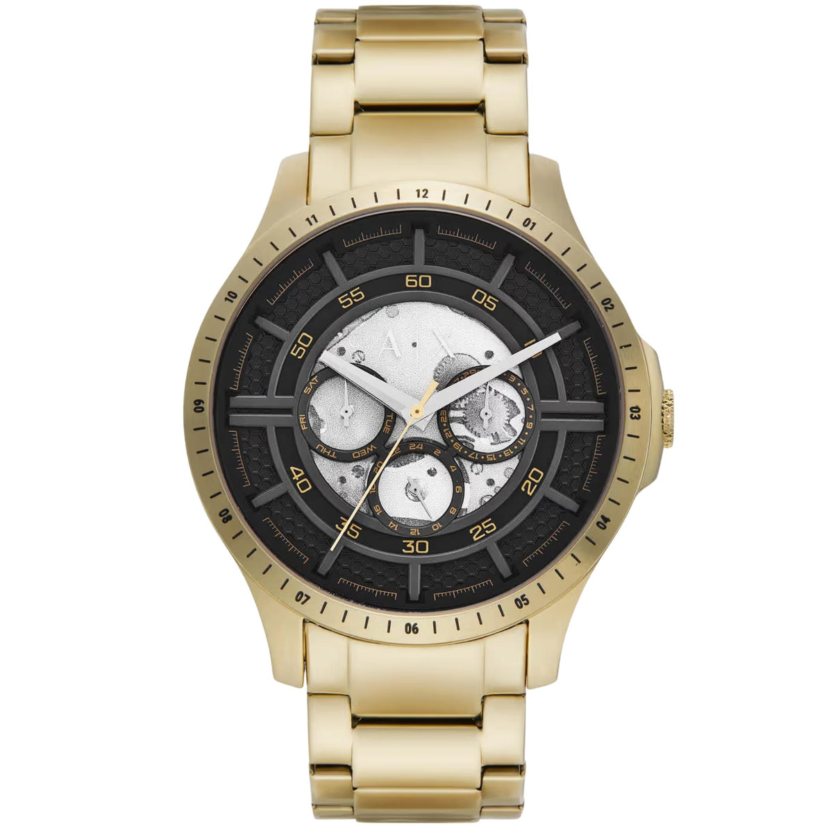 Armani Exchange Hampton 46mm Multifunction Black Dial Yellow Gold-Tone Steel Mens Quartz Watch AX2461