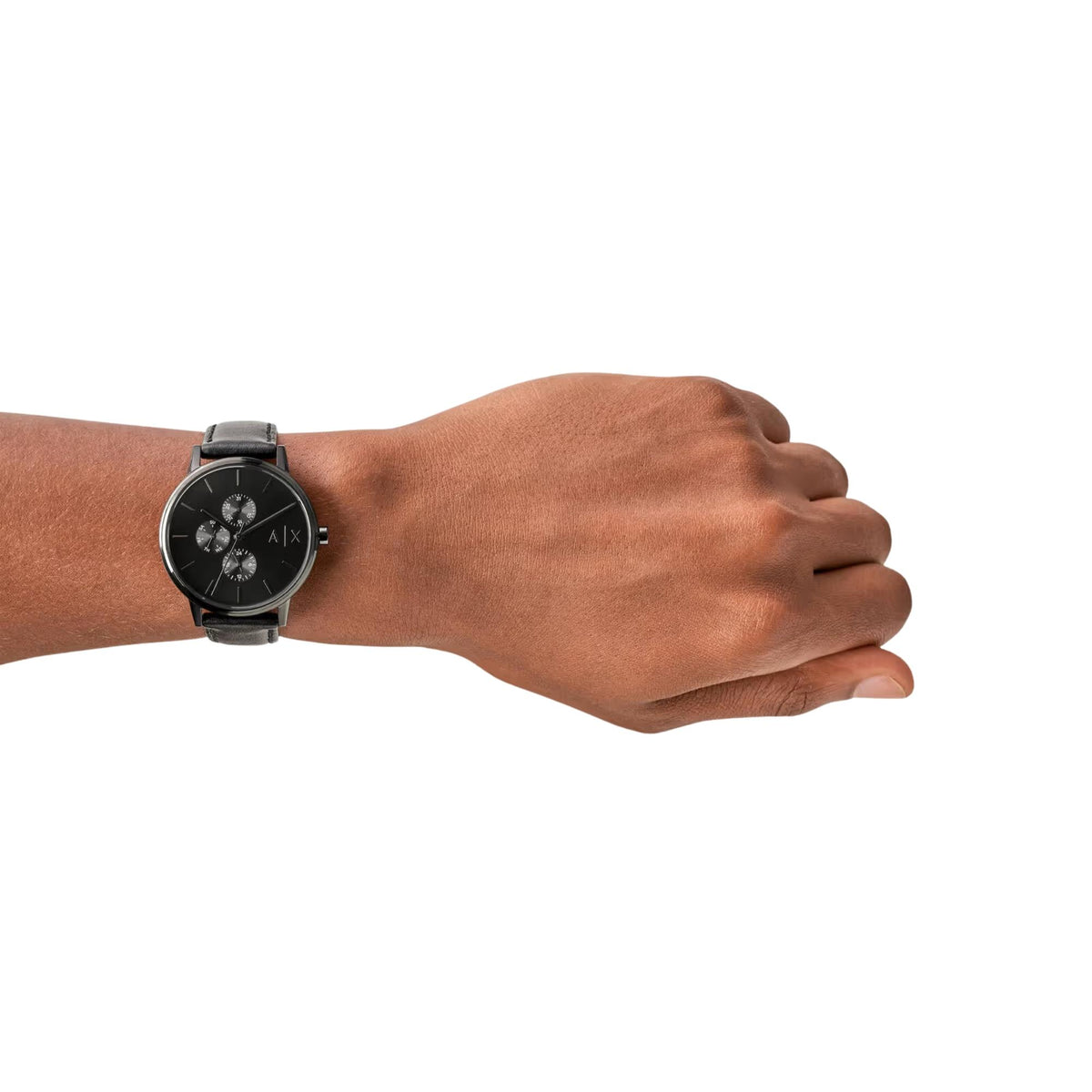 Armani Exchange Cayde 42mm Multifunction Black Dial Leather Mens Quartz Watch AX2719