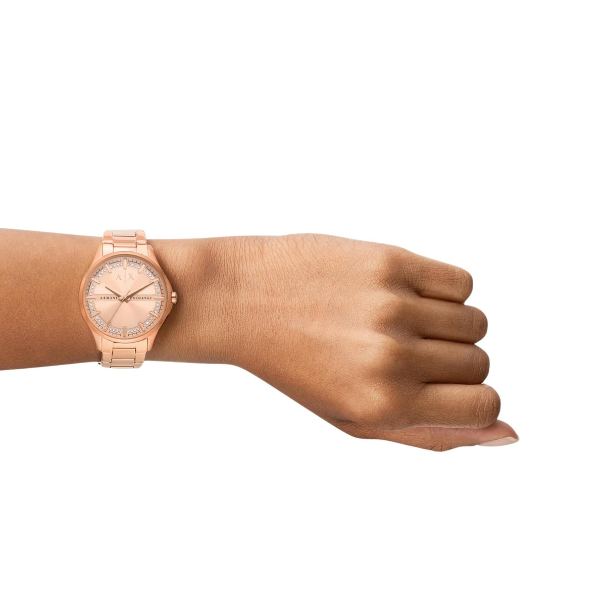 Armani Exchange Hampton 36mm Rose Gold-Tone Dial Steel Ladies Quartz Watch AX5264