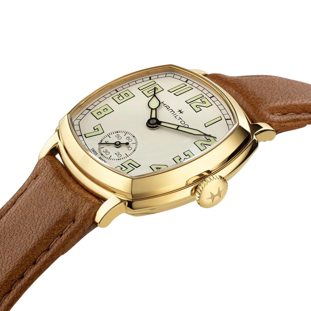 Hamilton American Classic Cushion 30mm Beige Dial Yellow Gold-Tone Steel Leather Manual-Wind Watch H36119520