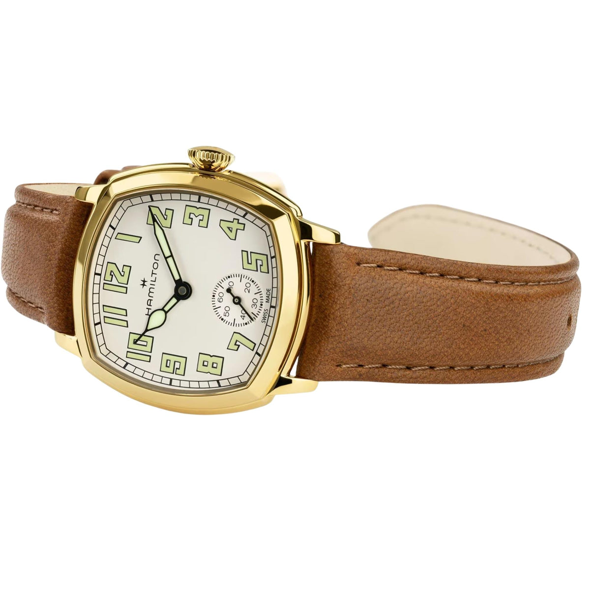 Hamilton American Classic Cushion 30mm Beige Dial Yellow Gold-Tone Steel Leather Manual-Wind Watch H36119520