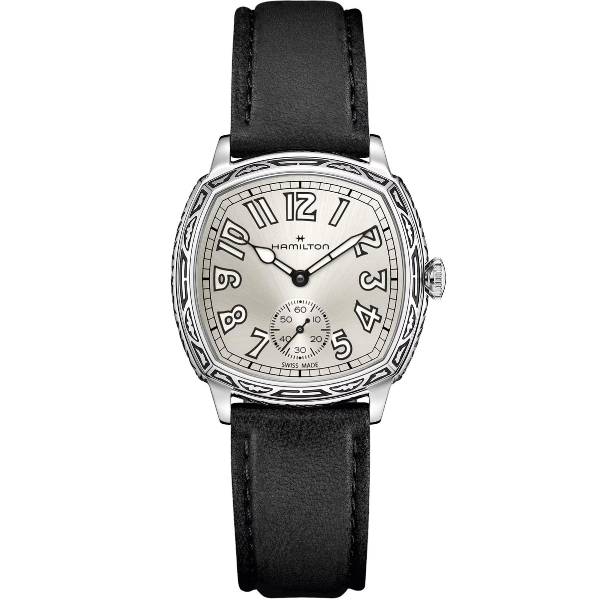 Hamilton American Classic Cushion 34mm Silver Dial Leather Mens Manual-Wind Watch H36149710
