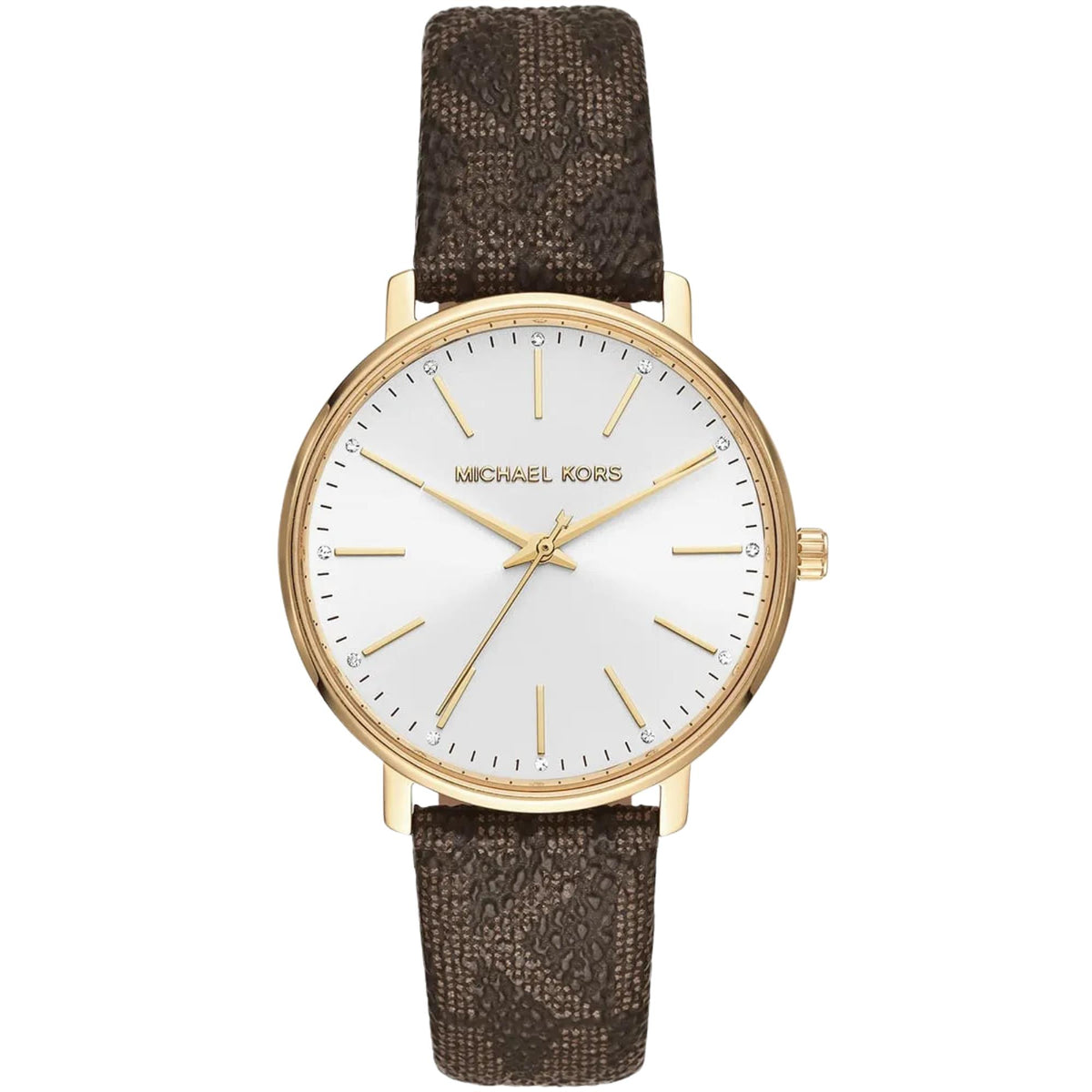 Michael Kors Pyper 38mm Silver Dial Yellow Gold-Tone Steel Leather Ladies Quartz Watch MK2857