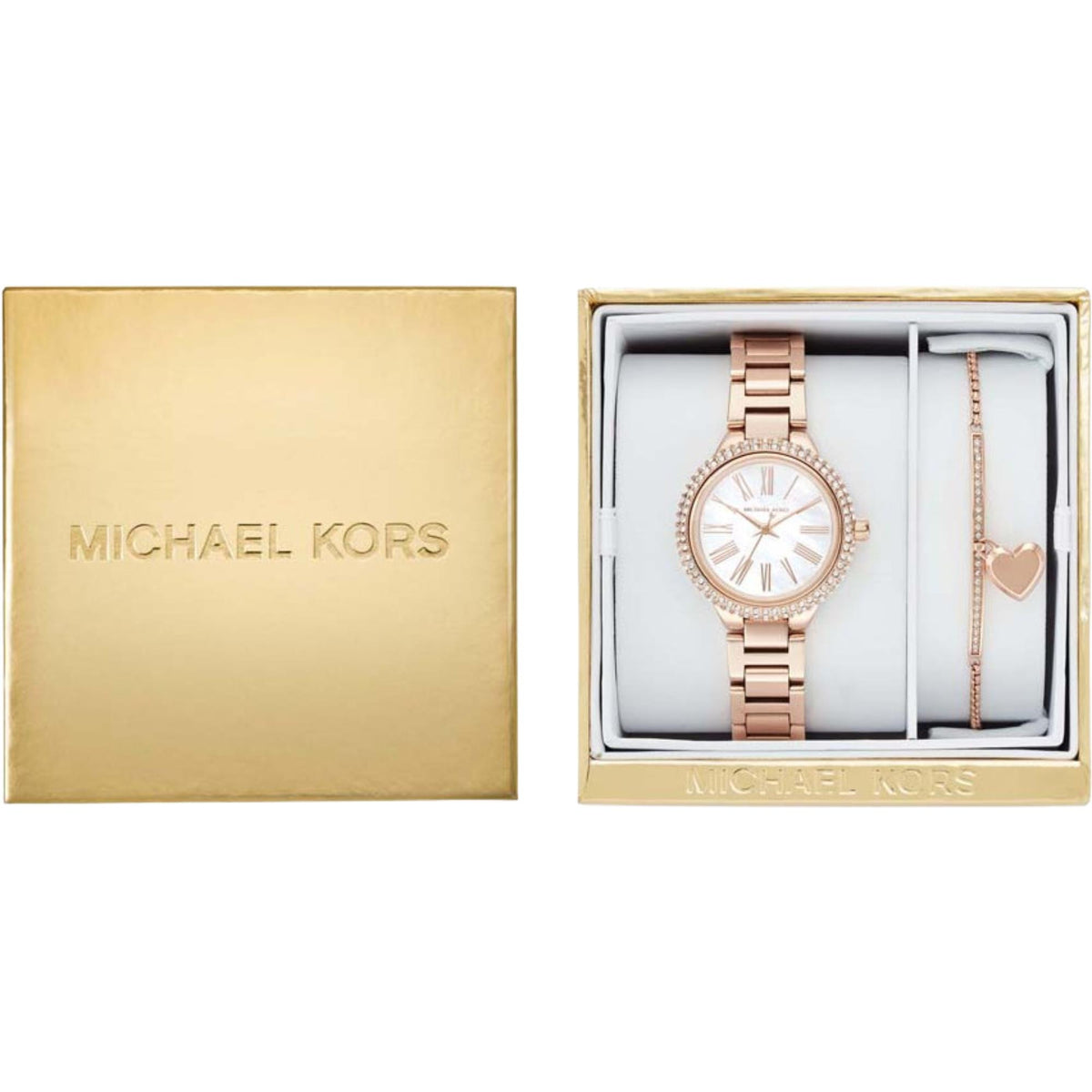 Michael Kors Taryn 25mm Mother of Pearl Dial Rose Gold-Tone Steel Ladies Quartz Watch and Bracelet Gift Set MK3858