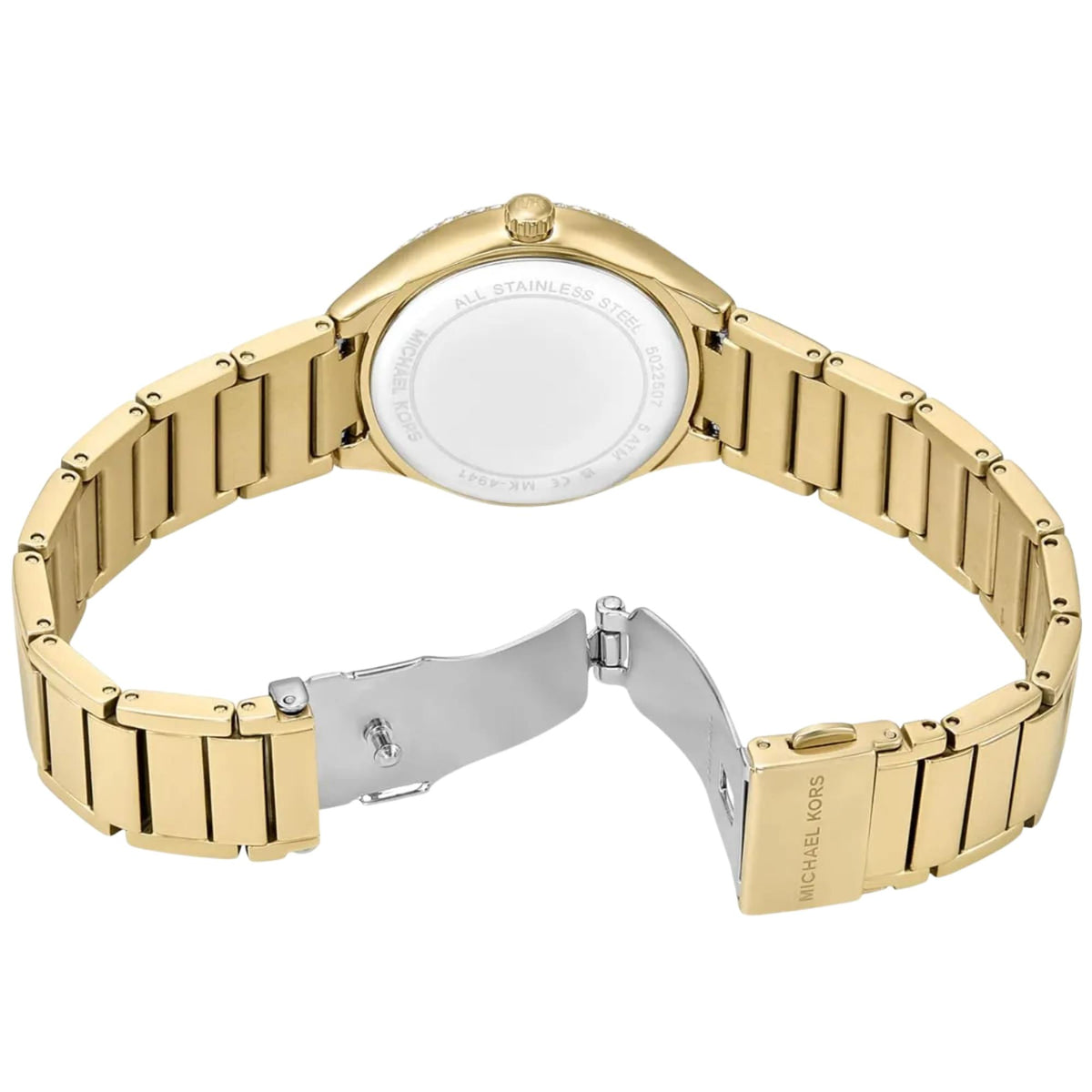 Michael Kors Mini Sylvia Pavé 33mm Silver Dial Yellow Gold-Tone Steel Ladies Quartz Watch MK4941
