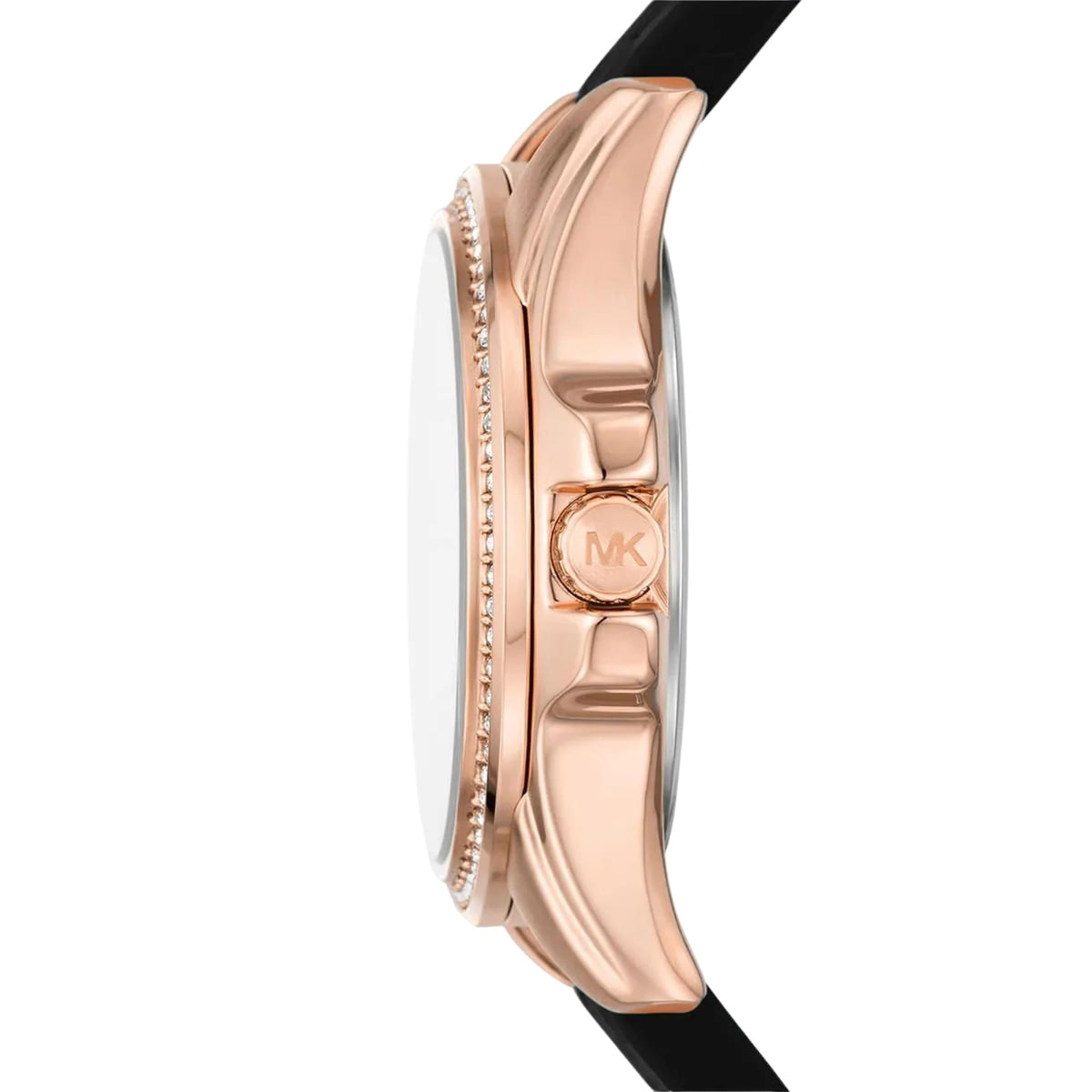Michael Kors Mini Pilot 36mm Chronograph Black Dial Rose Gold-Tone Steel Silicone Ladies Quartz Watch MK7373