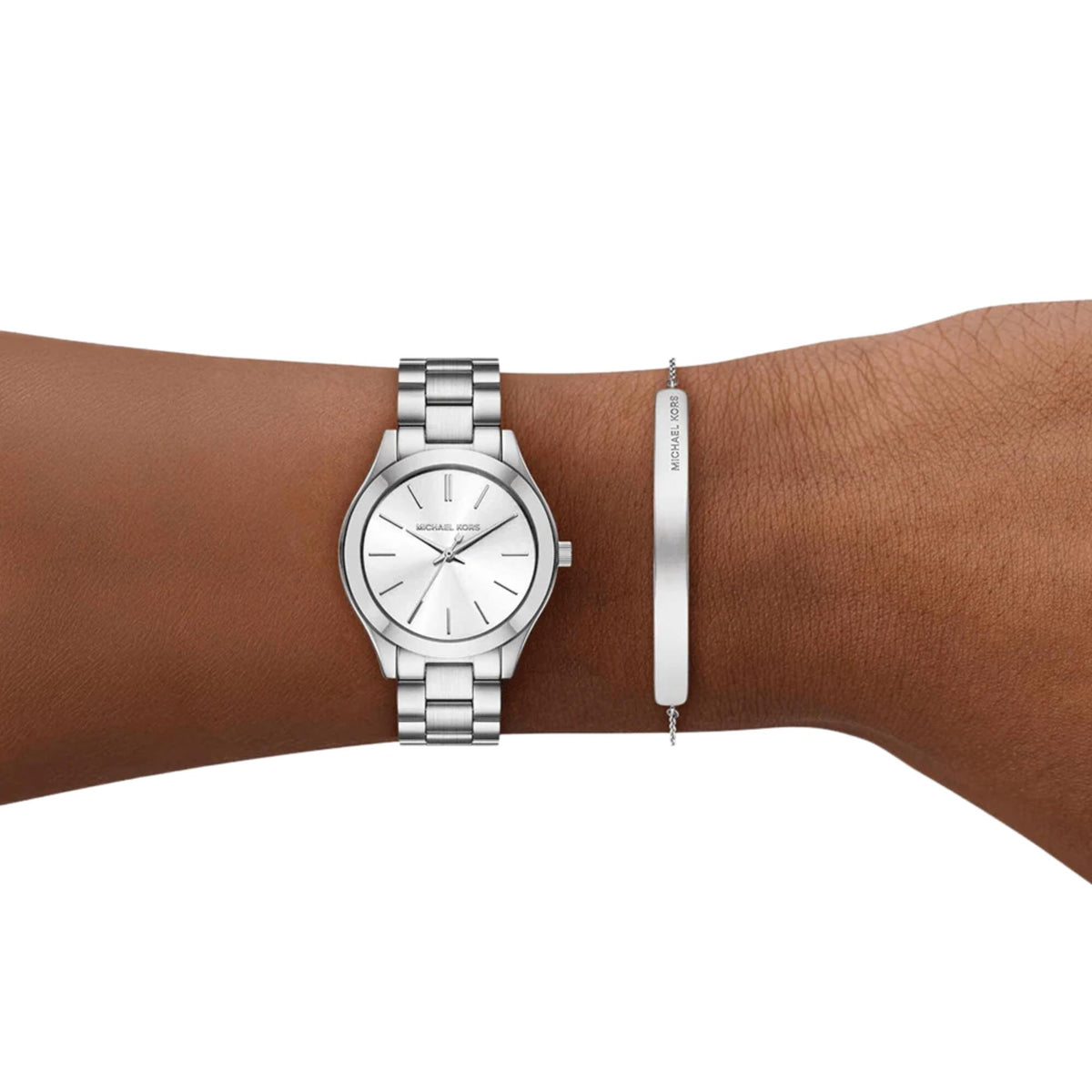 Michael Kors Slim Runway 32mm Silver Dial Steel Ladies Quartz Watch Gift Set MK7563SET