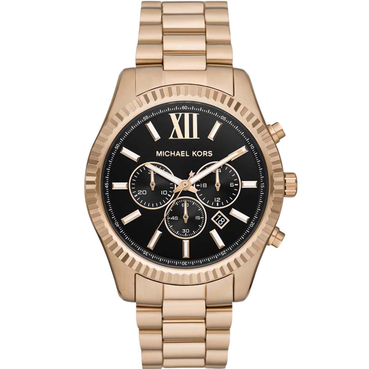 Michael Kors Lexington 44mm Chronograph Black Dial Yellow Gold-Tone Steel Mens Quartz Watch MK9155