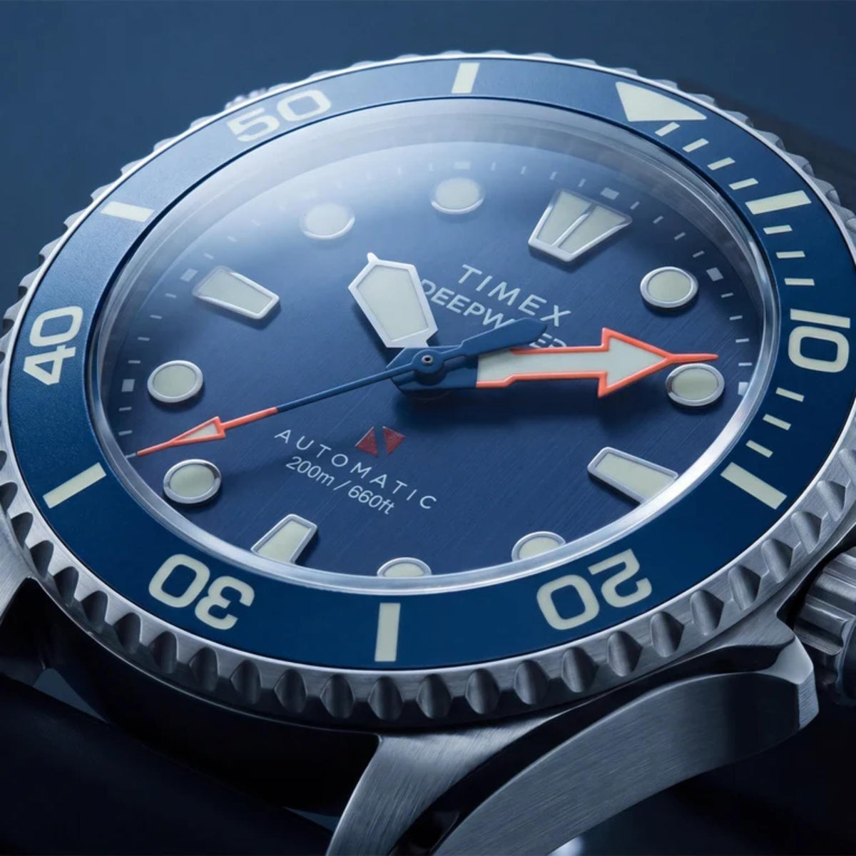 Timex Deepwater Meridian 44mm Blue Dial Rubber Mens Automatic Watch TW3A01700