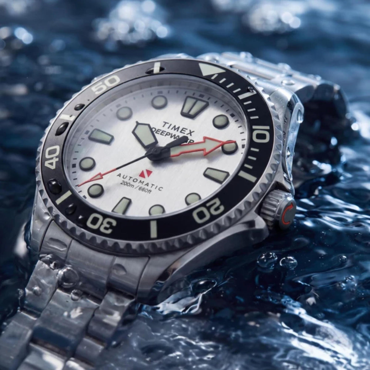 Timex Deepwater Meridian 44mm White Dial Steel Mens Automatic Watch TW3A01600