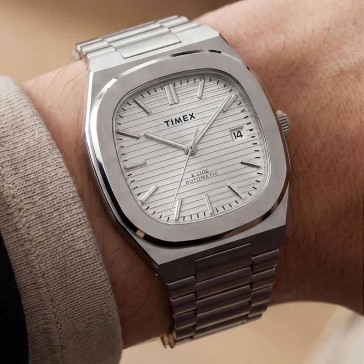 Timex E Line 38mm Silver Dial Steel Mens Automatic Watch TW6A00500