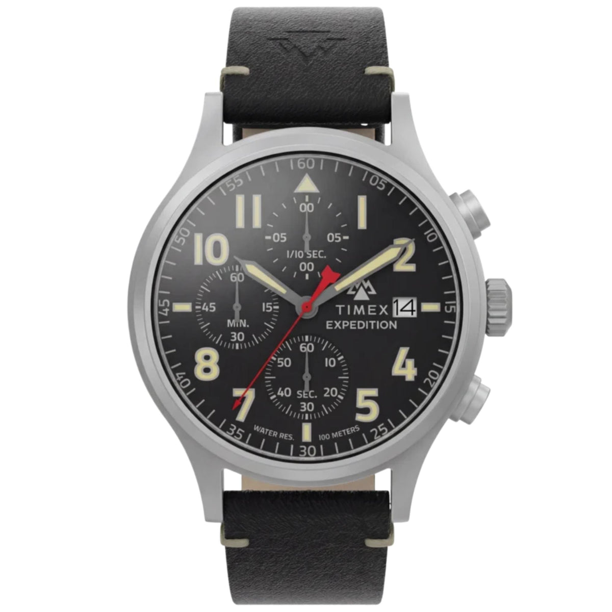 Timex Expedition Sierra 43mm Chronograph Black Dial Leather Mens Quartz Watch TW2Y89200