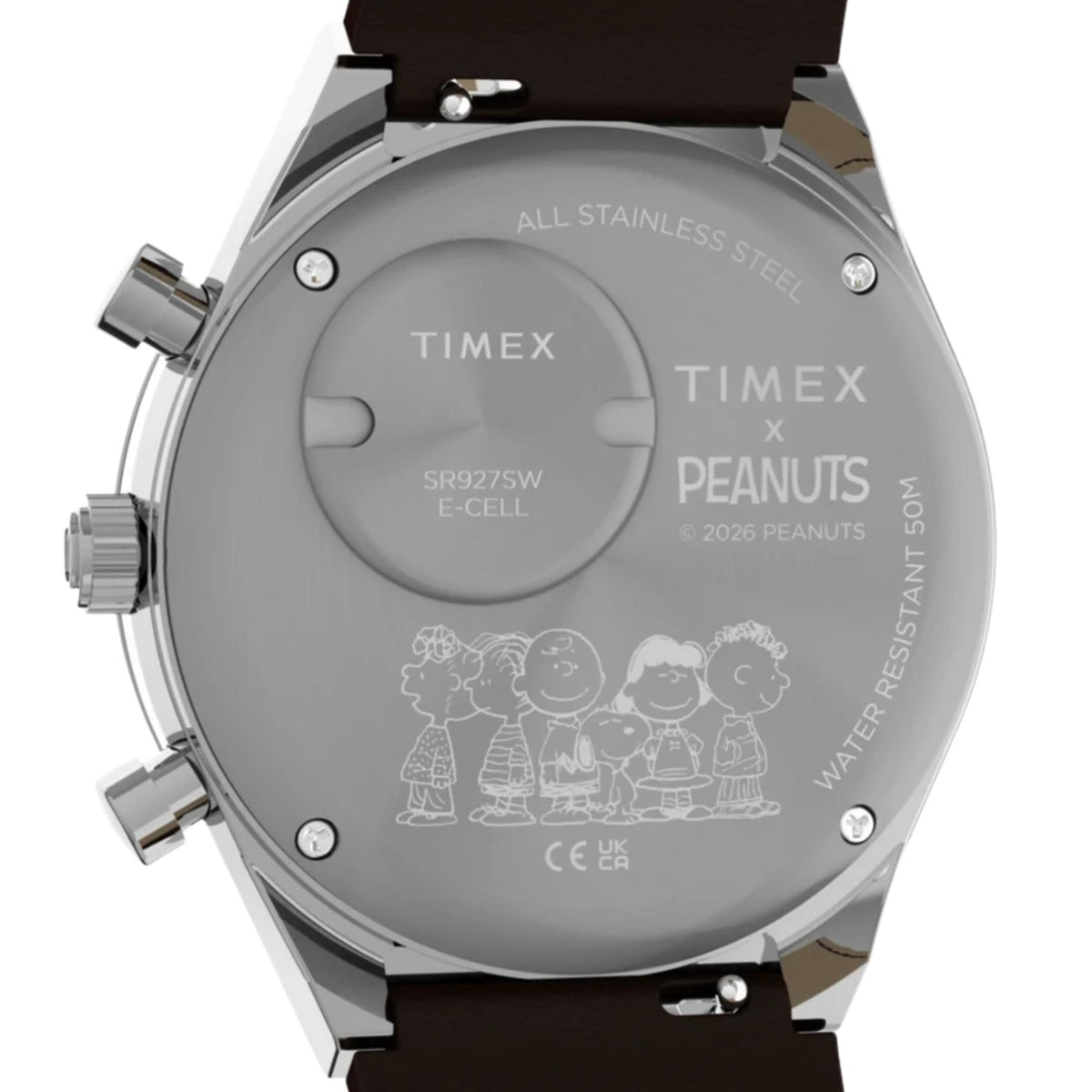 Timex Peanuts x Q Timex 40mm Chronograph Green Dial Leather Mens Quartz Watch TW6A04400