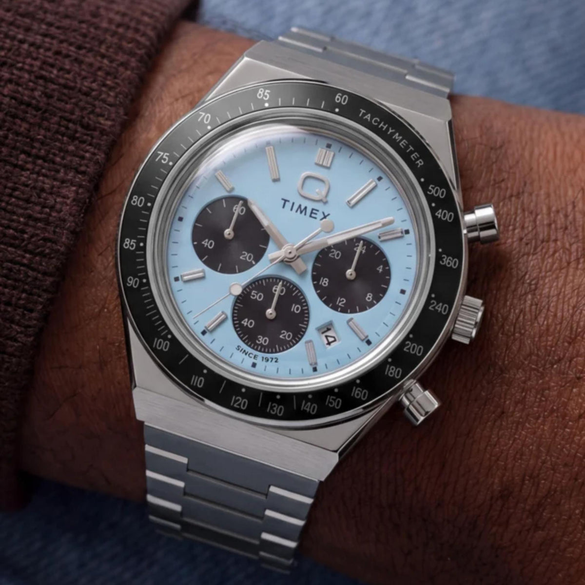 Timex Q Timex 40mm Chronograph Blue Dial Steel Mens Quartz Watch TW2Y88600