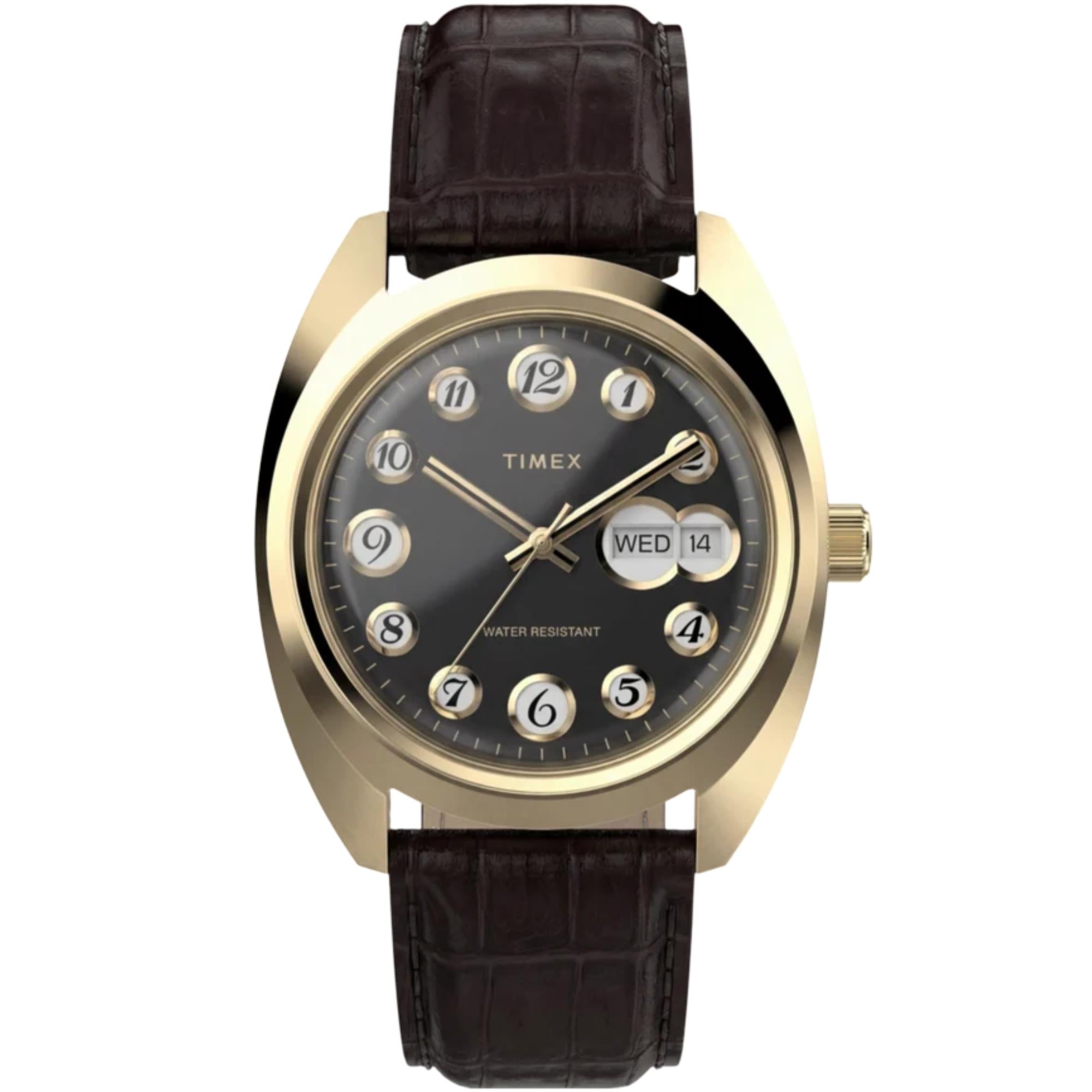 ヴォゲンム 金 Timex Reissue 1976 Rotary Phone 37mm Black Dial Yellow Gold-Tone Steel