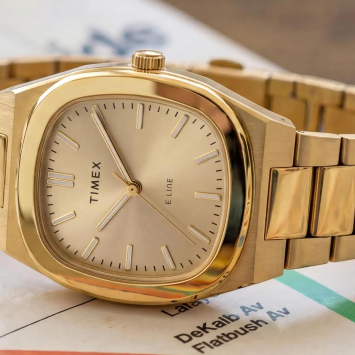 Timex E Line 30mm Champagne Dial Yellow Gold-Tone Steel Ladies Quartz Watch TW6A00900
