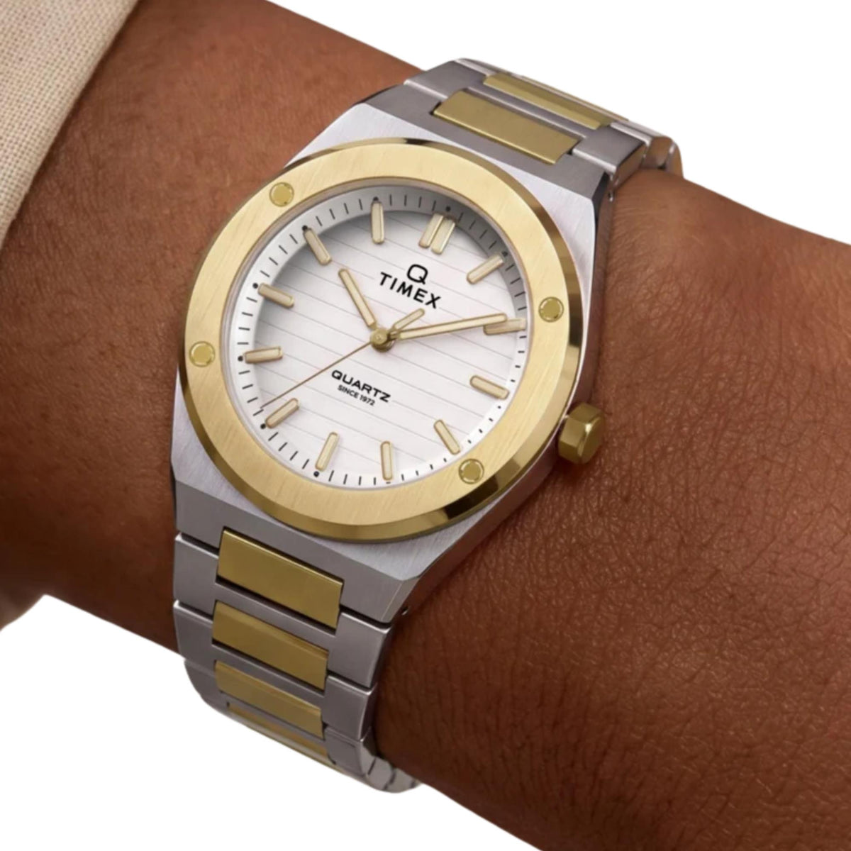 Timex Q Timex Marbella 34mm Silver Dial Two-Tone Steel Ladies Quartz Watch TW2Y81900