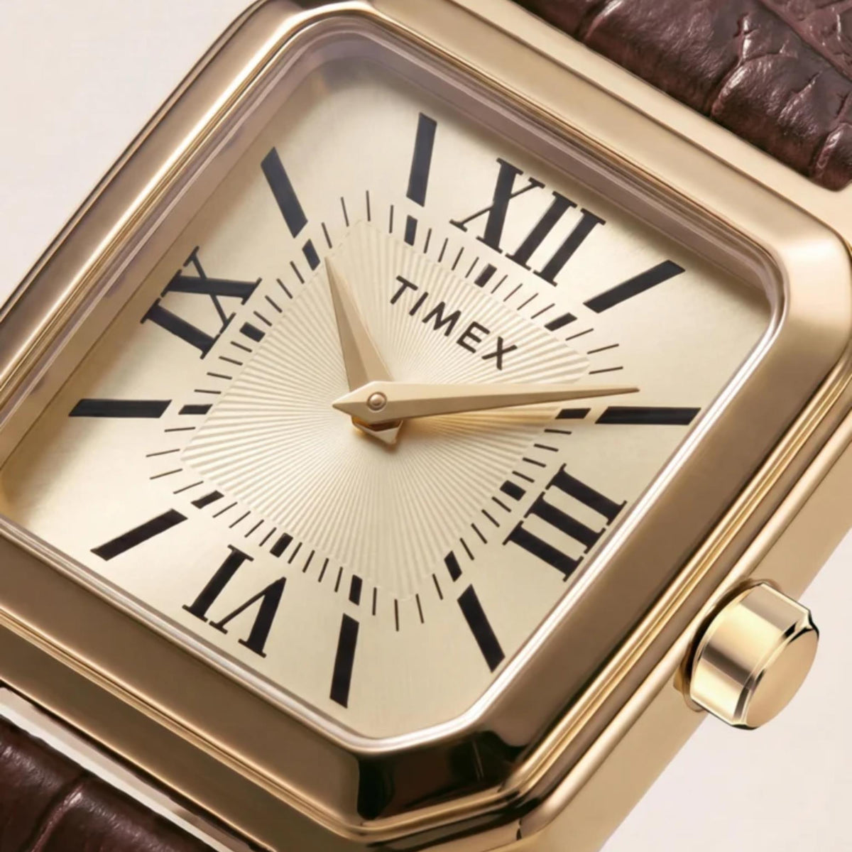 Timex Trend Addison 23mm Champagne Dial Yellow Gold-Tone Steel Leather Ladies Quartz Watch TW2Y90700