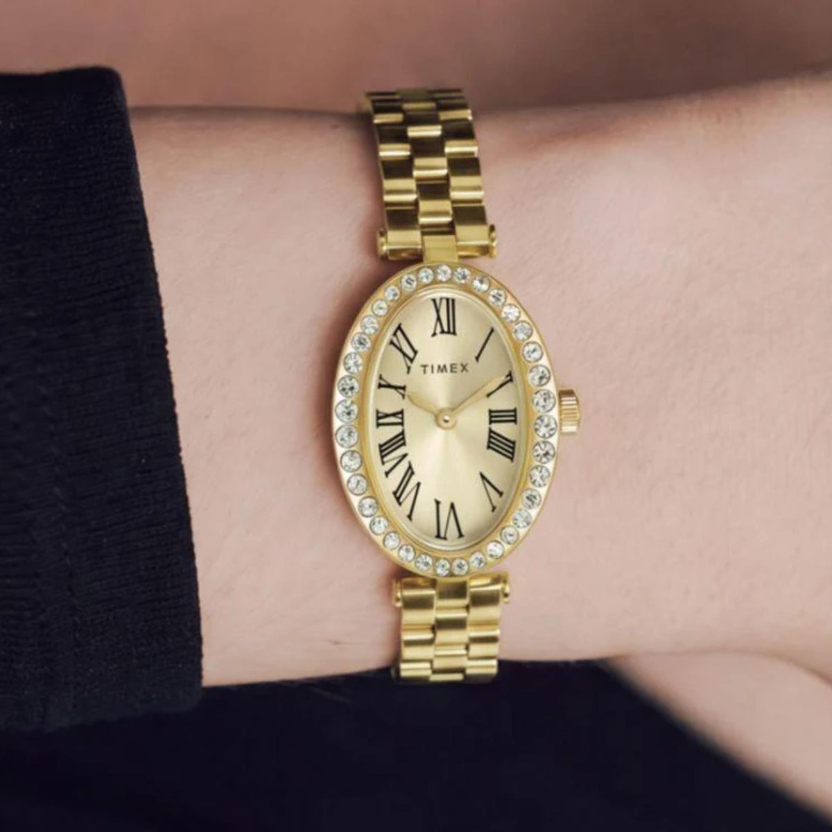 Timex Trend Cavatina 19mm Champagne Dial Yellow Gold-Tone Steel Ladies Quartz Watch TW2Y90100