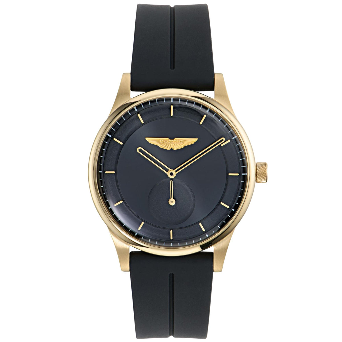 Aston Martin Icon SLS 40mm Small Seconds Black Dial Yellow Gold-Tone Steel Silicone Mens Quartz Watch MTIL1F601