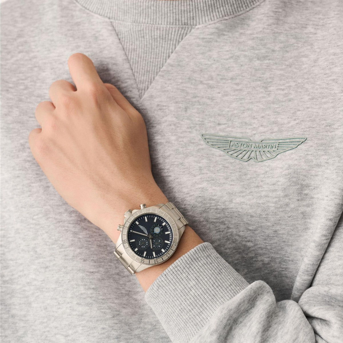 Aston Martin Icon SPT 44mm Chronograph Blue Dial Steel and Leather Mens Quartz Watch MTIS3F607