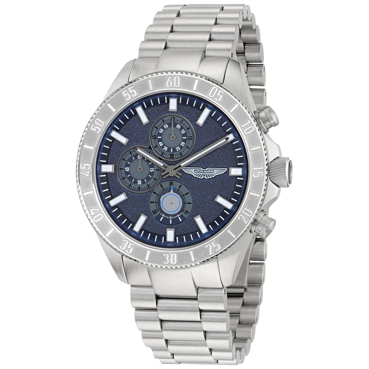 Aston Martin Icon SPT 44mm Chronograph Blue Dial Steel and Leather Mens Quartz Watch MTIS3F607