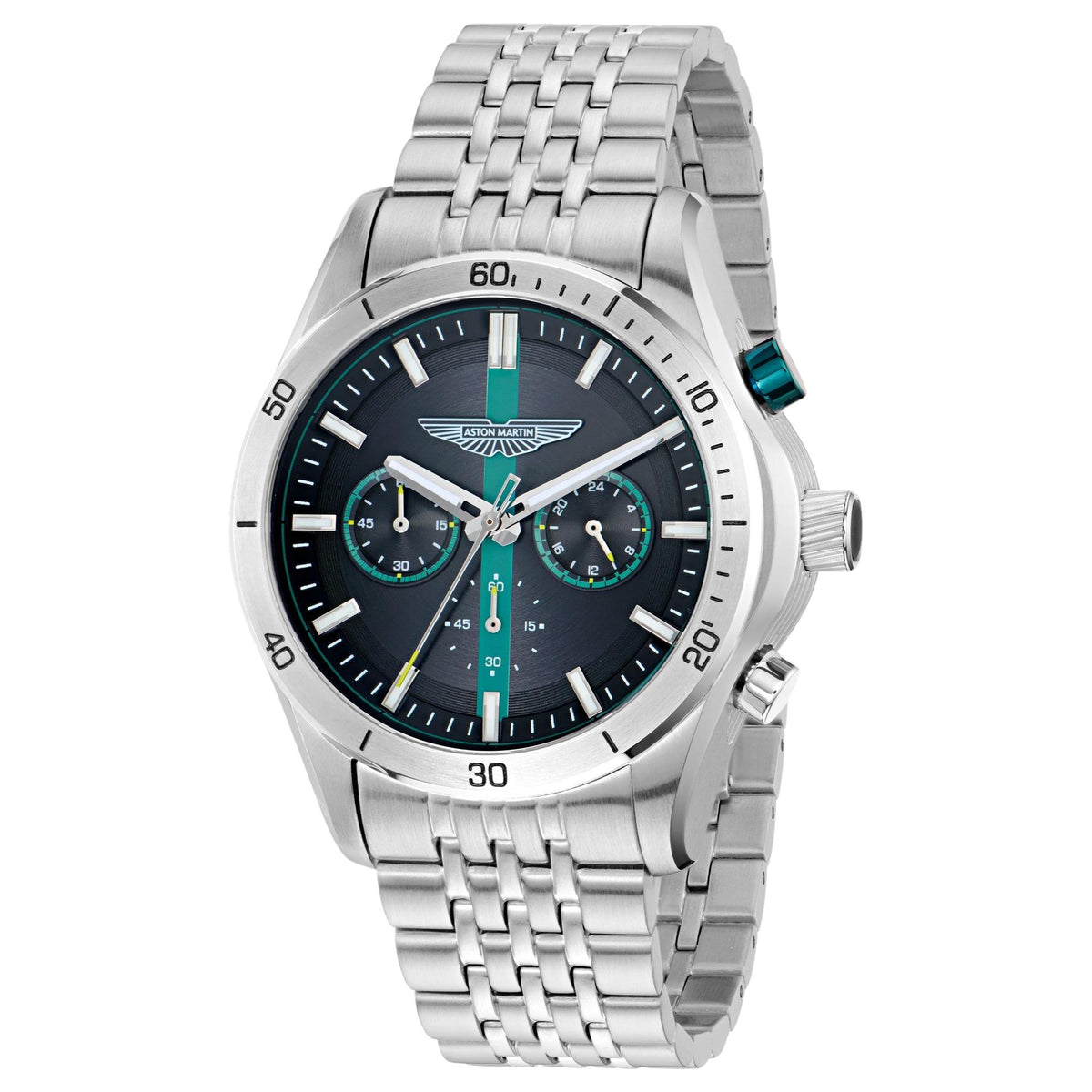 Aston Martin Thrill CLP 45mm Chronograph Black Dial Steel and Silicone Mens Quartz Watch MTRL1F607