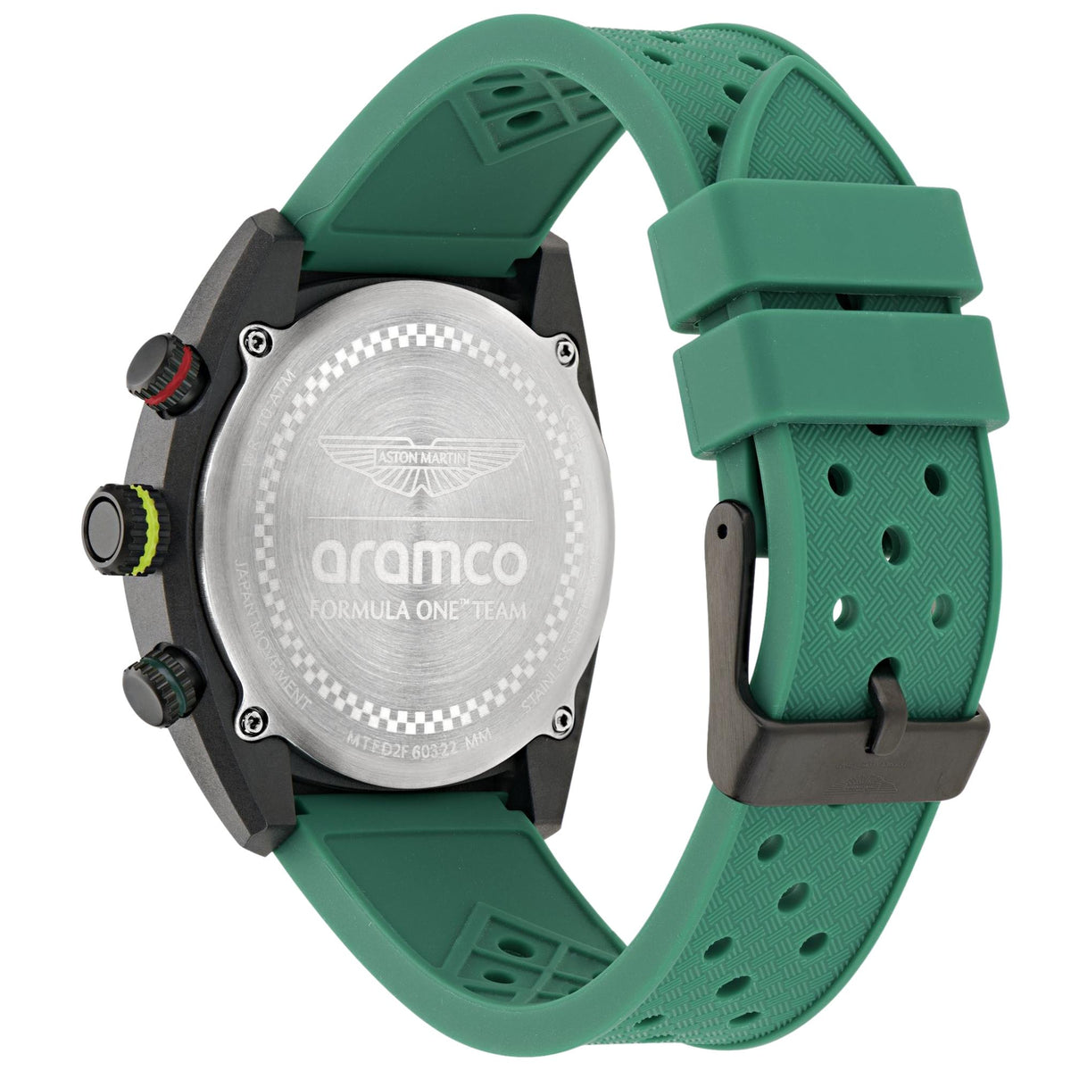 Aston Martin Aramco Formula One Team DWF 43mm Chronograph Yellow Dial Silicone Mens Quartz Watch MTFD2F603