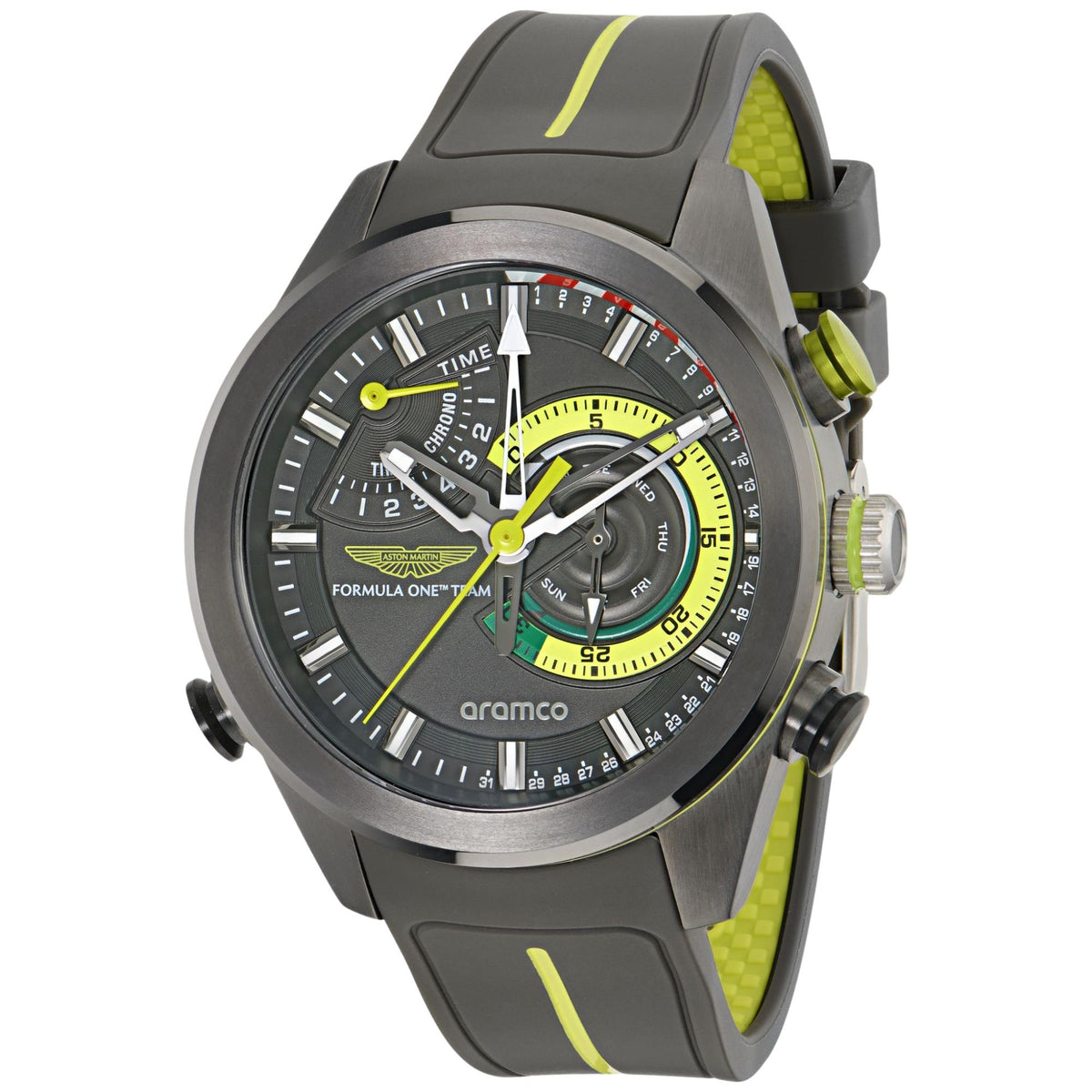 Aston Martin Aramco Formula One Team KRS 44mm Multifunction Grey Dial Silicone Mens Quartz Watch MTFR1F601