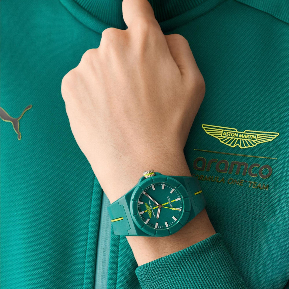 Aston Martin Aramco Formula One Team SHD 38mm Green Dial Silicone Mens Quartz Watch MTFH1F602