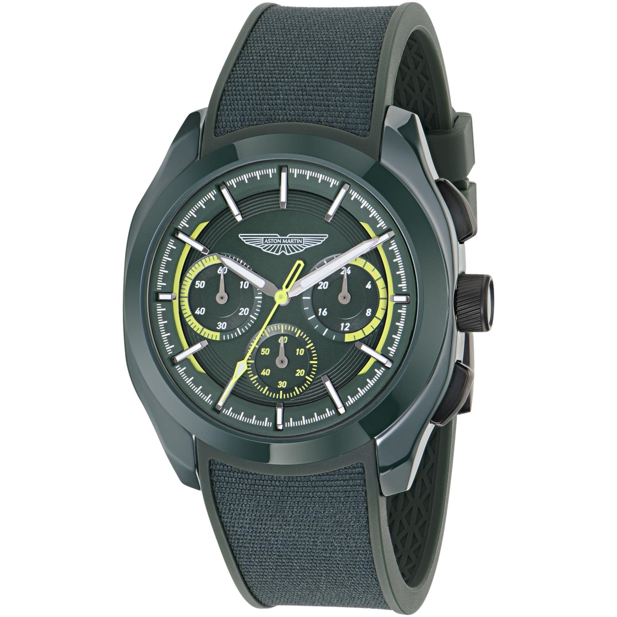 Aston Martin Thrill CRT 42mm Chronograph Green Dial Silicone Mens Quartz Watch MTRC2F602