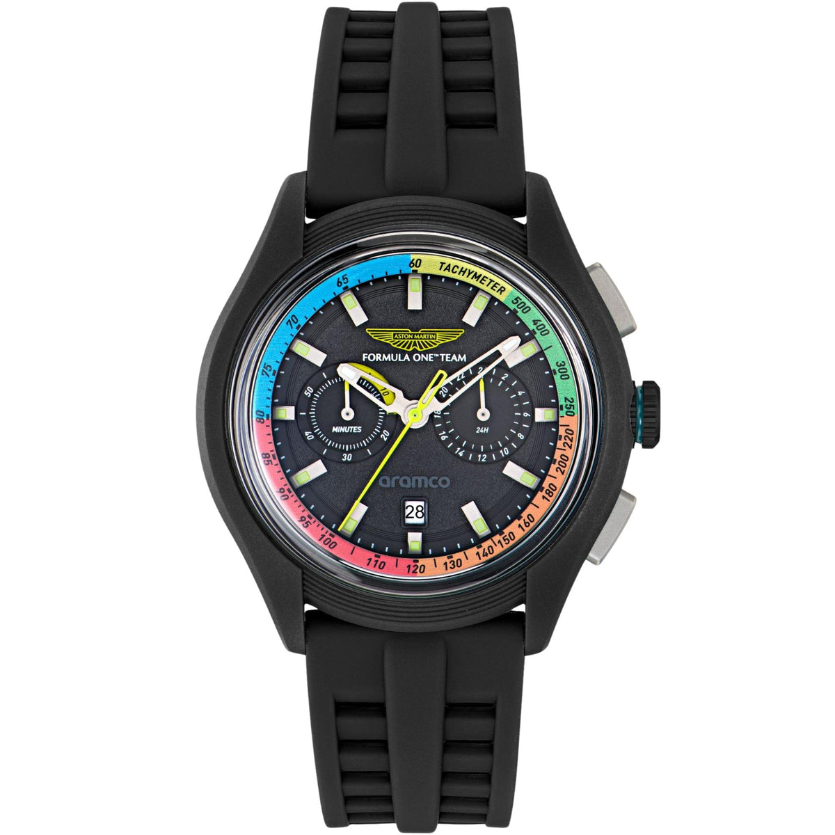 Aston Martin Aramco Formula One Team BLC 44mm Chronograph Black Dial Silicone Mens Quartz Watch MTFB1F603