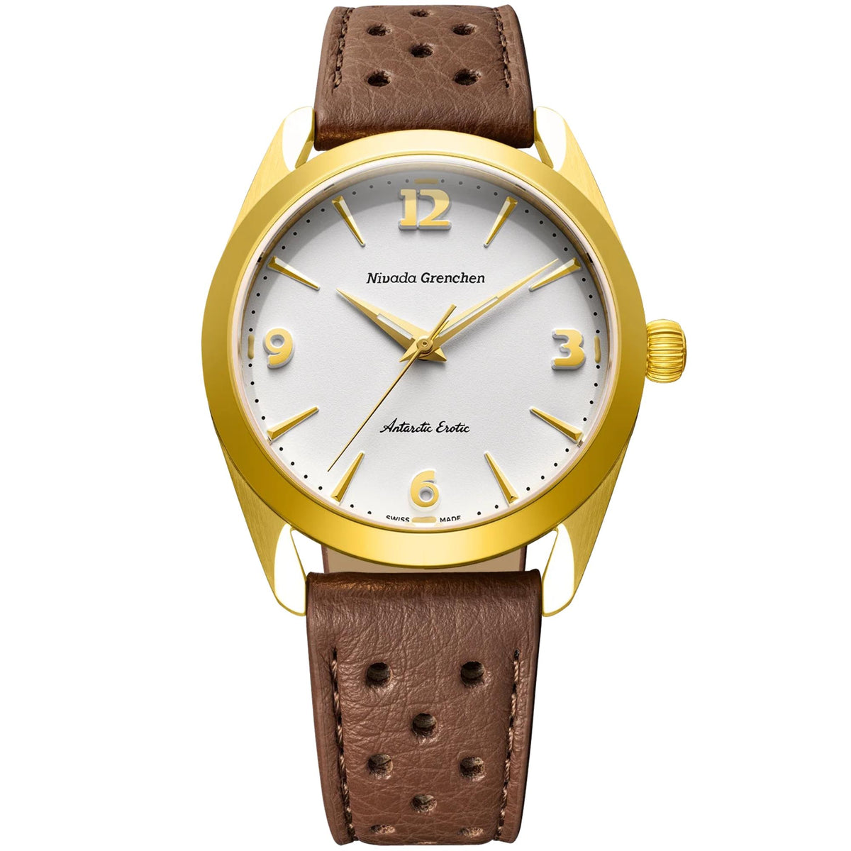 Nivada Grenchen Antarctic Erotic Gold 38mm White Dial 18ct Yellow Gold-Plated Steel Leather Mens Manual-Wind Watch 320697M23